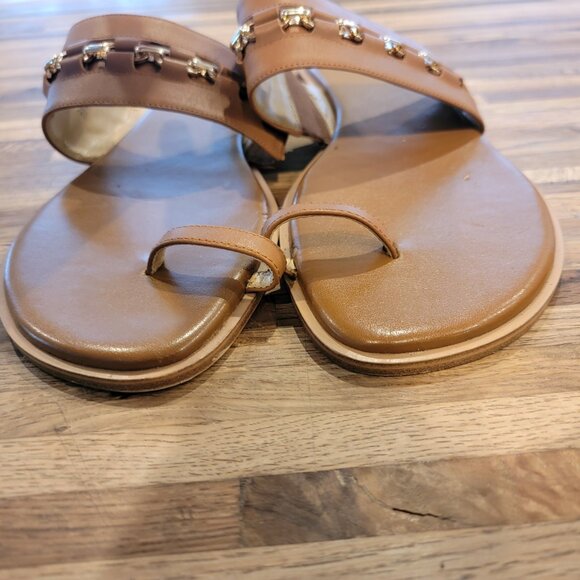 Michael Kors Sadie Flat  Embellished Leather Sandals  Luggage  Brown Leather - Picture 3 of 14